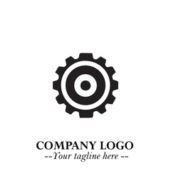 Classic Gear Logo Symbol Black and White Illustration with Modern Industrial Minimal Design
