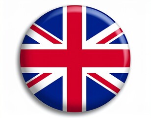 United Kingdom Flag Button on White Background