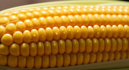Close-up of ripe yellow corn on the cob, ready to eat.