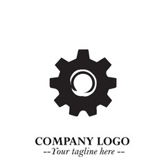 Classic Gear Logo Symbol Black and White Illustration with Modern Industrial Minimal Design
