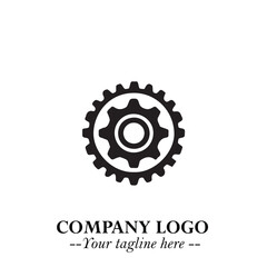 Fototapeta premium Classic Gear Logo Symbol Black and White Illustration with Modern Industrial Minimal Design 