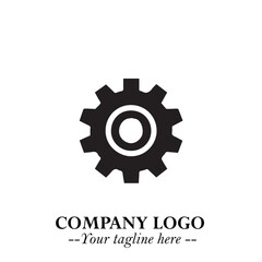Classic Gear Logo Symbol Black and White Illustration with Modern Industrial Minimal Design
