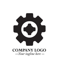 Classic Gear Logo Symbol Black and White Illustration with Modern Industrial Minimal Design
