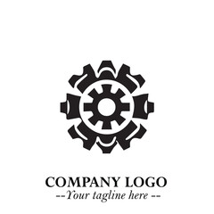Classic Gear Logo Symbol Black and White Illustration with Modern Industrial Minimal Design
