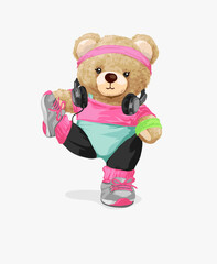 cute bear doll in colorful exercise fashion vector illustration - hand drawn