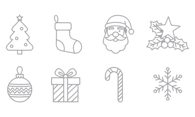 Christmas Vector Elements collection featuring festive icons such as Santa, reindeer, snowman, trees, gifts, and ornaments. Perfect for holiday cards, posters, invitations, and seasonal design project