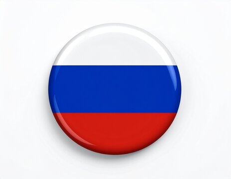 Russia Flag Button on White Background