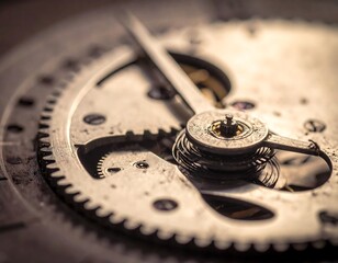 Close-up of an old pocket watch's intricate internal mechanism