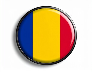 Fototapeta premium Romania Flag Button on White Background