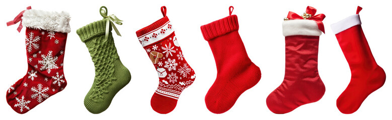 PNG Festive Christmas stockings collection, element set on transparent background