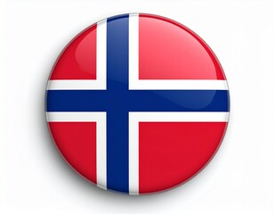 Fototapeta premium Norway Flag Button with Nordic Cross on White Background