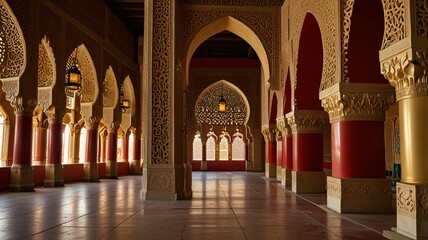 Ornate Arabic Archway with Gold Lamps and Intricate Decor V2