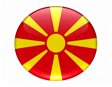North Macedonia Flag Button on White Background