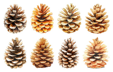 PNG Natural pine cones collection, element set on transparent background