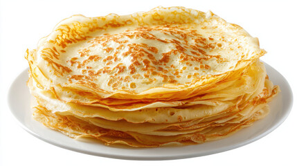 Stapel goldbrauner Crêpes auf weißem Teller