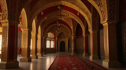 Ornate Arabic Archway with Gold Lamps and Intricate Decor V6