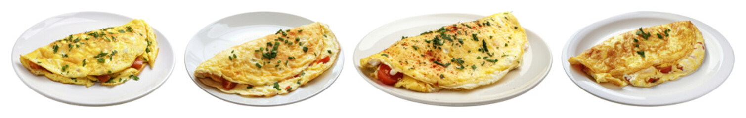 PNG Delicious omelettes on plates, element set on transparent background