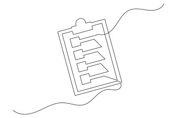 Obraz premium Minimalist single line art of task checklist clipboard and pen for business planning concept