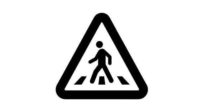 Pedestrian Crossing Sign Black and White Icon. - Powered by Adobe