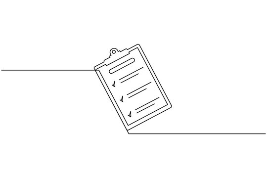 Minimalist single line art of task checklist clipboard and pen for business planning concept