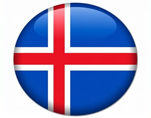 Fototapeta premium Iceland Flag Button with Nordic Cross on White Background
