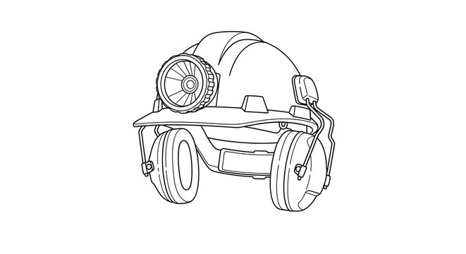 black and white mining helmet with light clip art preview