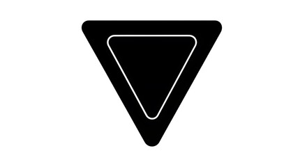 Black inverted triangle with white border on white background.