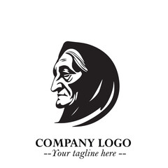 Elegant Old Woman Logo Symbol in Black on White Background with Classic and Minimalist Design
