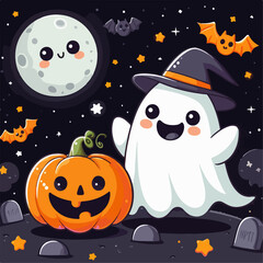 Cute cloth ghost illustration with Halloween pumpkin