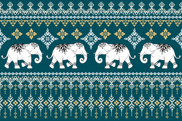 Thai elephant hand drawing seamless pattern, ethnic, traditional, damask, Thai art, vector illustration design.