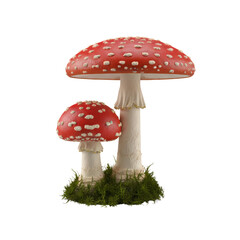 Obraz premium Whimsical mushroom duo with vibrant red caps and detailed white spots against transparency