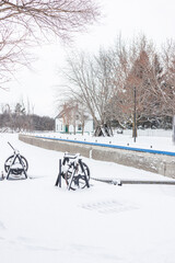 Hog's Back Falls frozen in winter Ottawa, Ontario, Canada