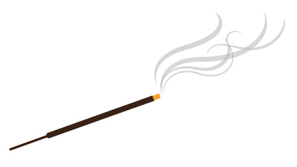 Minimal flat vector of a burning incense stick releasing gentle aromatic smoke on a clean white background.