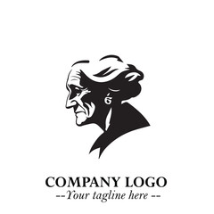 Elegant Old Woman Logo Symbol in Black on White Background with Classic and Minimalist Design
