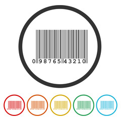 Barcode icon. Set icons in color circle buttons
