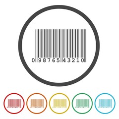Barcode icon. Set icons in color circle buttons