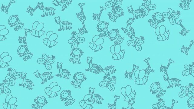 Cute Doodled Animals Seamless Pattern Loop Video Animation.