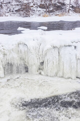 Hog's Back Falls frozen in winter Ottawa, Ontario, Canada