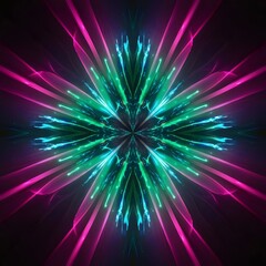 Symmetrical Glowing Kaleidoscope A Vibrant Neon Abstract Futuristic Geometric Fractal Light
