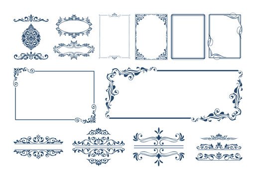 Vintage Ornamental Frame Divider Set, decorative borders and vintage text dividers, 
Elegant Calligraphic Flourish Design ornaments, swirl line frames for 
invitations and certificates