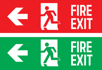 fire exit sign emergency escape route arrow man running green red safety warning vector left