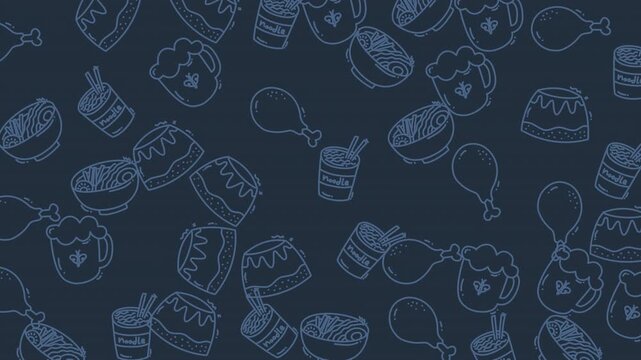 Dark blue food and drink pattern background design for various uses.