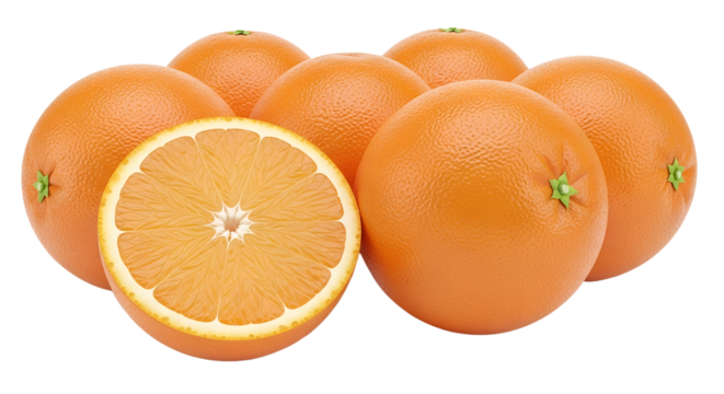  oranges thes isolated on transparent white background full depth of field clipping path