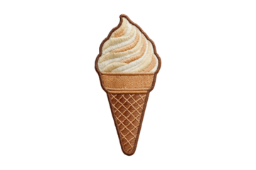 ice cream cone embroidery patch isolated on transparent background, in PNG format, cut out