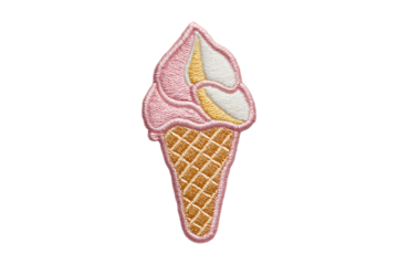 ice cream cone embroidery patch isolated on transparent background, in PNG format, cut out