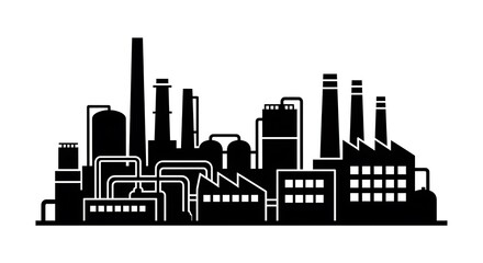 Obraz premium Industrial Factory Building Silhouette Vector Illustration.