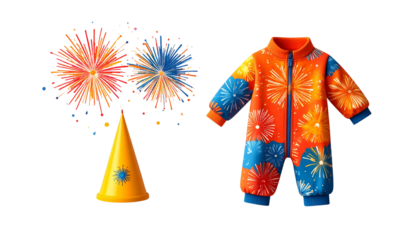 Color frenzy bundle with exploding patterns and tropical elements isolated on transparent background.