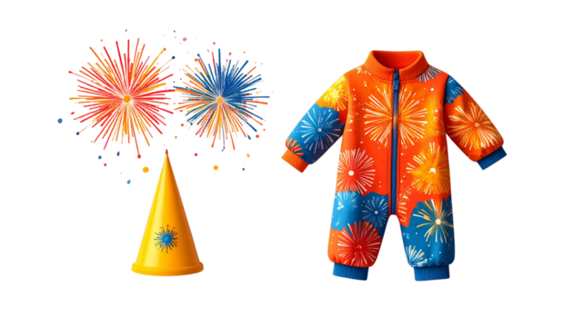 Color frenzy bundle with exploding patterns and tropical elements isolated on transparent background.