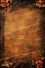 Vintage brown leather background with flowers