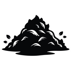Silhouette art depicts a pile of compost or mulch with floating leaves around it